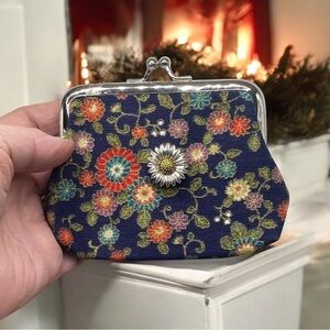Snap Jewelry Blue Credit Card Coin Purse W/ 18mm Metal Sunflower Ginger Snap!